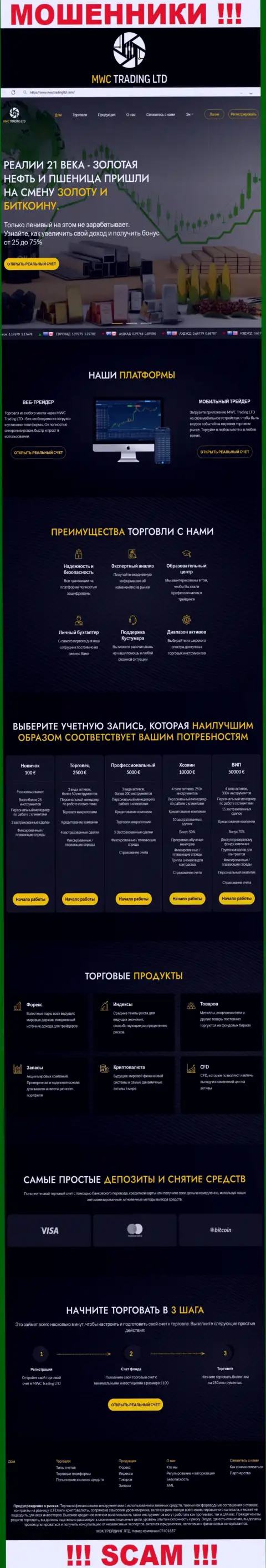 Скрин официального сайта мошеннической конторы MWCTradingLtd