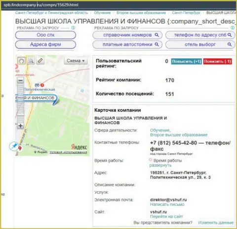 Web-сайт спб файндкомпани ру предоставил информацию о обучающей фирме ВШУФ Ру