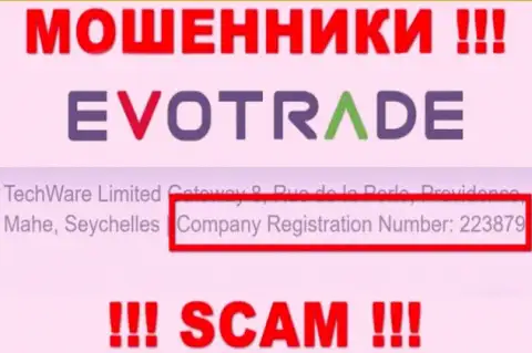 Очень рискованно работать с конторой EvoTrade Com, даже при наличии регистрационного номера: 223879