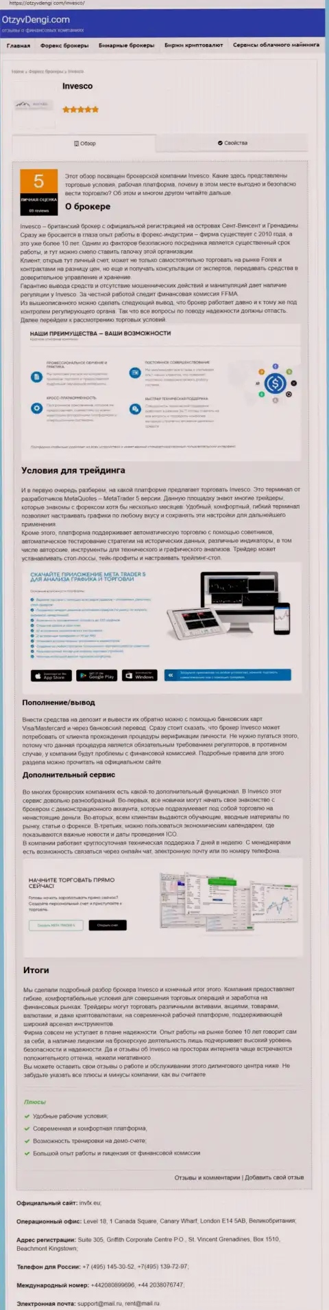 Web-портал otzyvdengi com разместил информационный материал о Форекс компании INVFX