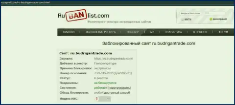 Сайт BudriganTrade Com в пределах Российской Федерации заблокирован Генпрокуратурой