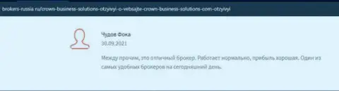 Нет нареканий на вывод денег из ФОРЕКС дилинговой компании Crown-Business-Solutions Com на веб-ресурсе Брокерс Россия Ру