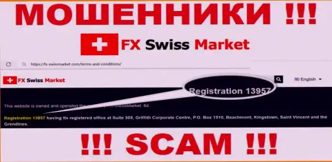 Как представлено на официальном информационном портале мошенников ФИкс Свисс Маркет: 13957 - это их регистрационный номер