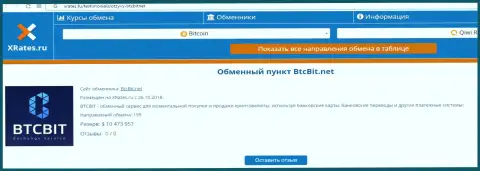 Краткая инфа об обменнике BTCBit Net на портале ИксРейтс Ру