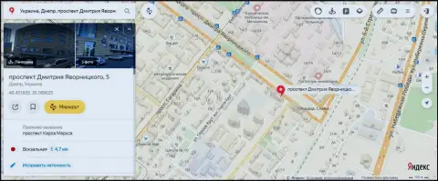 Предоставленный одним из работников 770 Капитал адрес места нахождения мошеннической Forex конторы на Yandex Maps