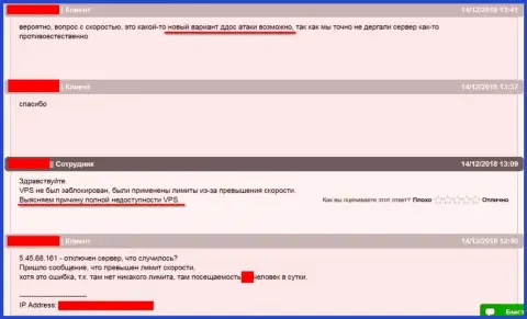 Интернет-переписка с технической поддержкой хостинговой компании, где и хостился web-сайт ffin.xyz, по ситуации с блокированием web-сервера