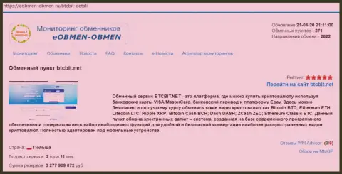 Справочная информация об обменном пункте БТЦБИТ Нет на веб-портале Еобмен Обмен Ру